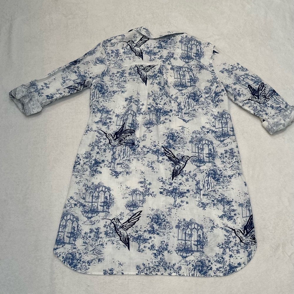 Chico's 100% Linen Animal Print Midi Dress Embroidered With Pocket Size 1/Medium - Picture 8 of 16